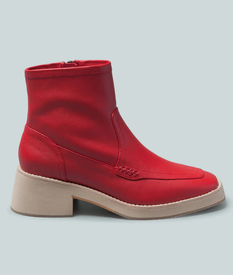 OXMAN Zip-Up Red Ankle Boot