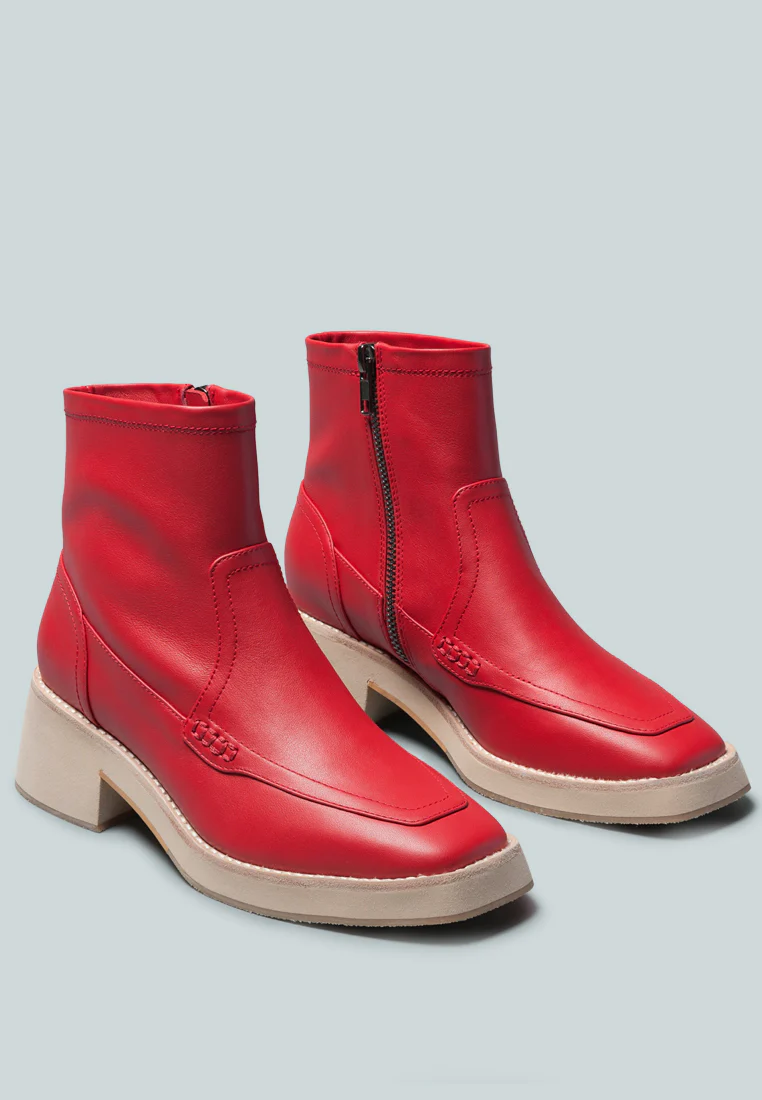 OXMAN Zip-Up Red Ankle Boot