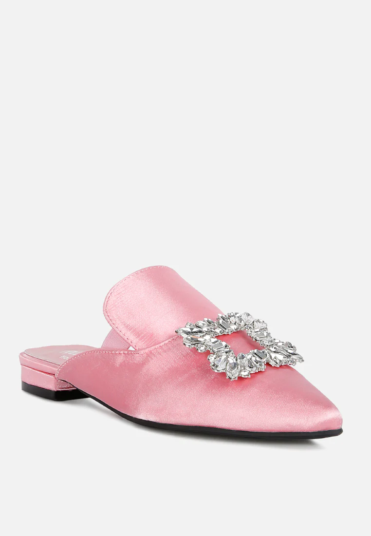 PERRINE Diamante Brooch Slip On Mules In Blush