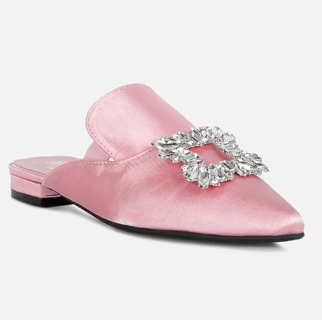 Mules sin cordones en color rubor con broche de strass PERRINE