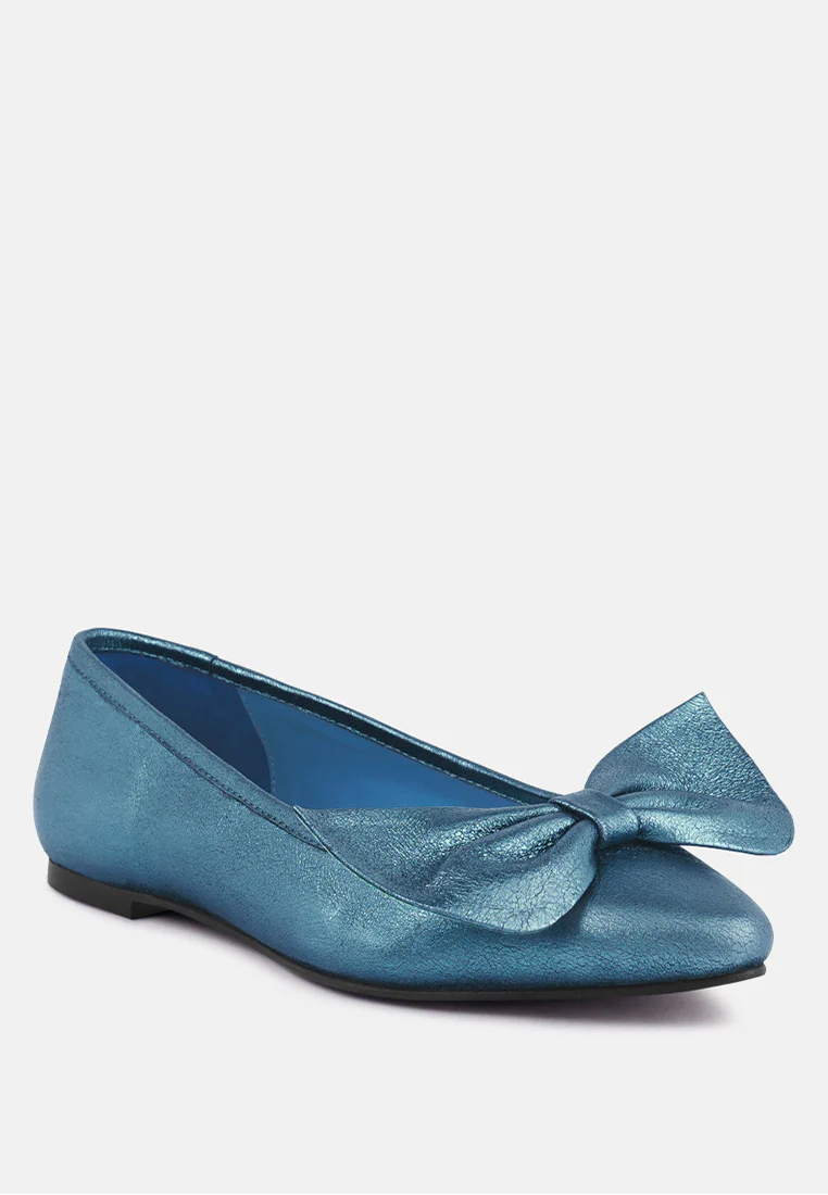 PIE-TRIBE Metallic Bow Ballerinas In Blue