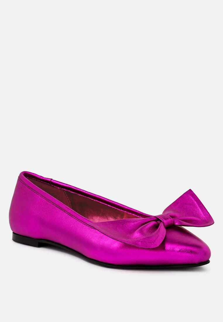 PIE-TRIBE Metallic Bow Ballerinas In Fuchsia