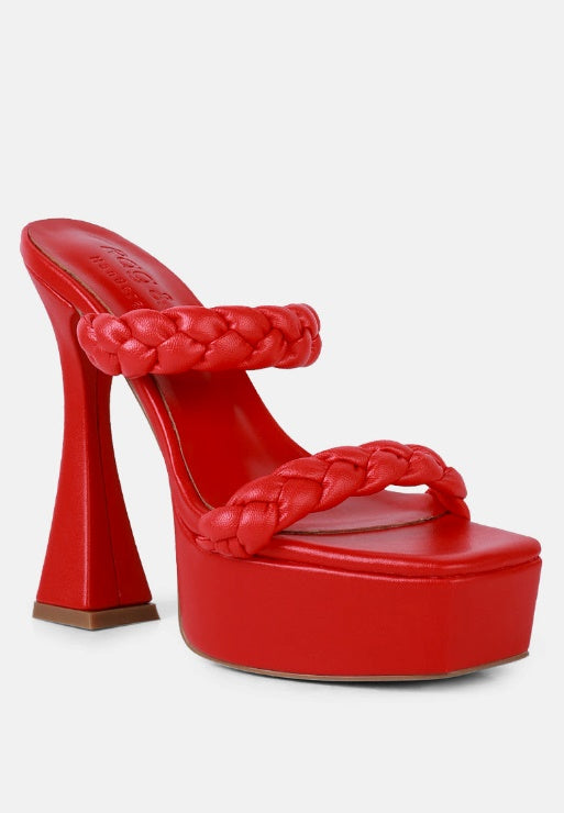 PIN-UP Red Braided High Heel Sandals