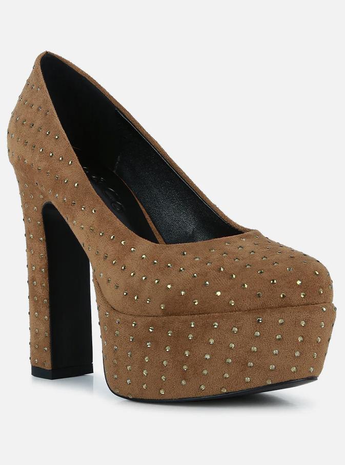 POPPINS Tan Glinting Platform High Pumps