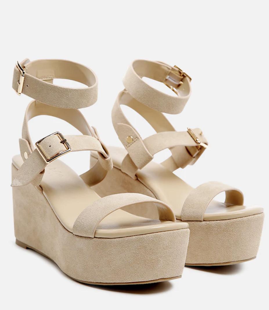 PORTIA Leather Wedge Sandal In Nude