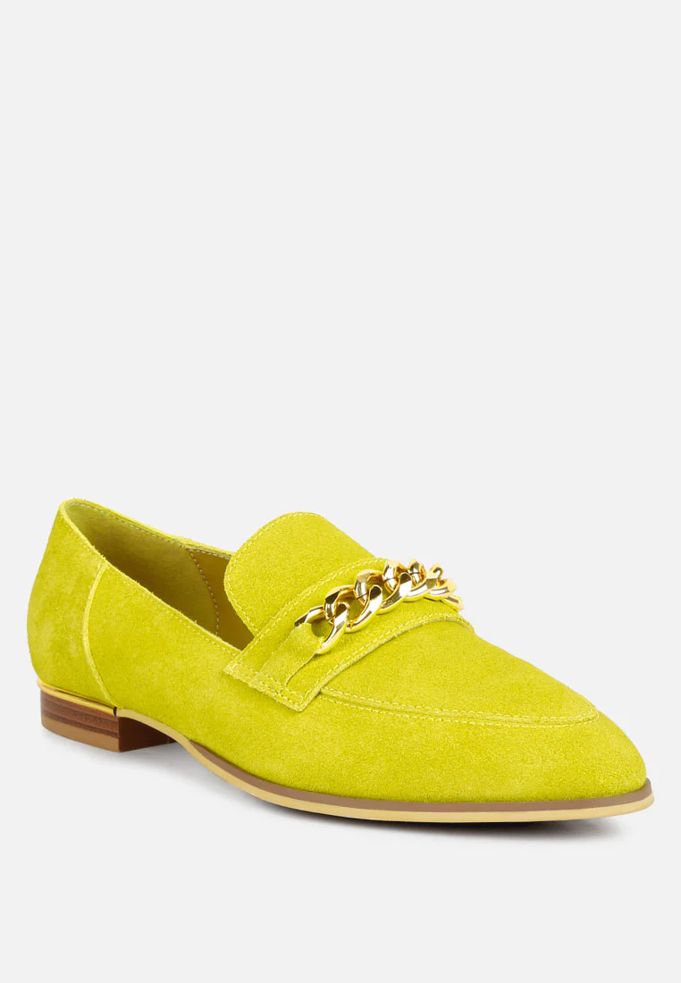 RICKA Chain Embellished Loafers In Lime