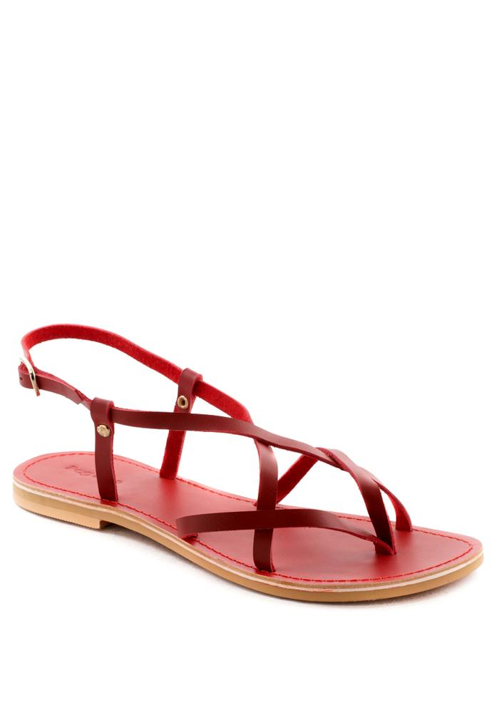 RITA RED STRAPPY FLAT LEATHER SANDALS