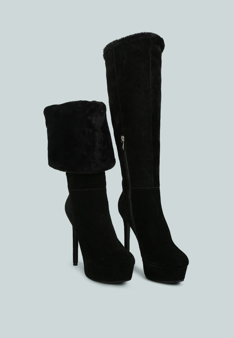 SALDANA Black High Platfrom Heel Microfiber Calf Boots