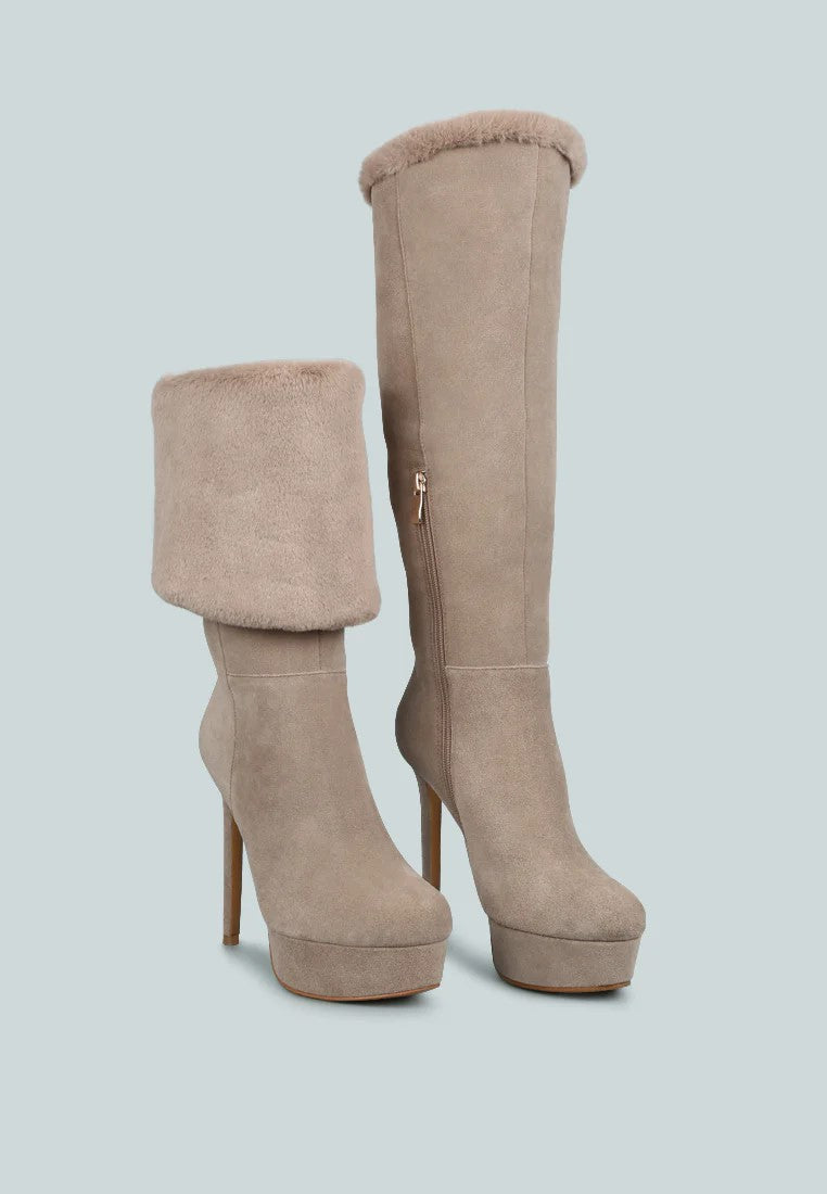 SALDANA Convertible Suede Leather Taupe High Boots