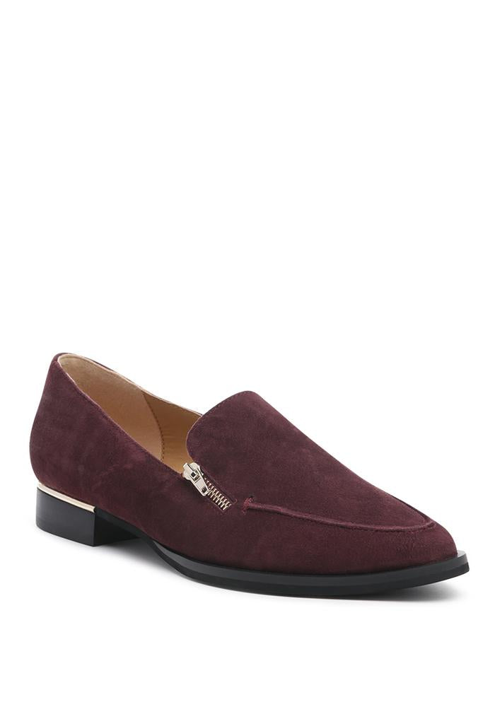 SARA BURGUNDY SUEDE SLIP-ON LOAFERS
