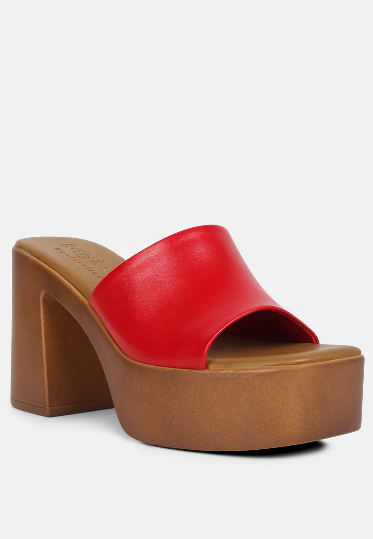 SCANDAL Slip On Block Heel Sandals In Red