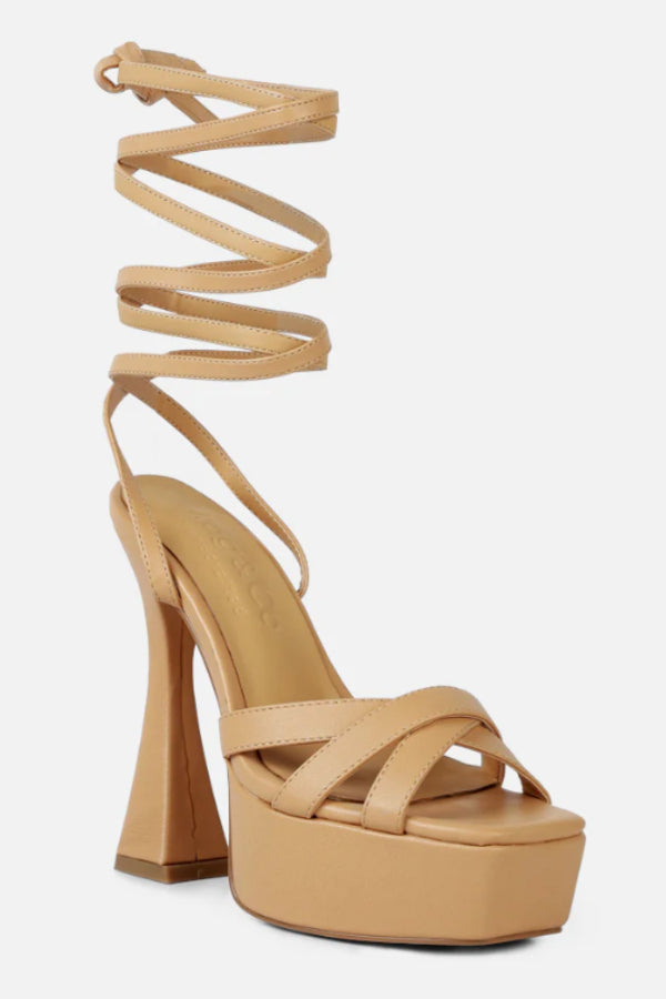 SPLITSOUL Nude Lace Up High Platform Sandal