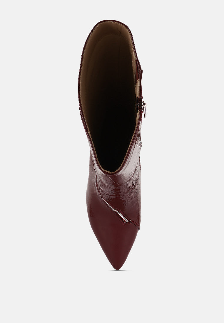 TSAROH Zip Around Calf Boot In Burgundy