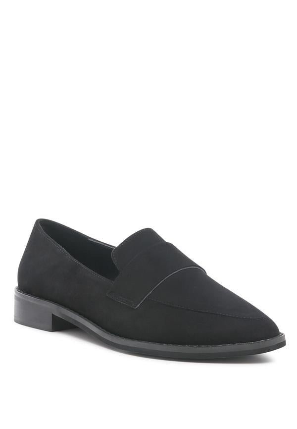 ZOFIA BLACK SUEDE PENNY LOAFERS