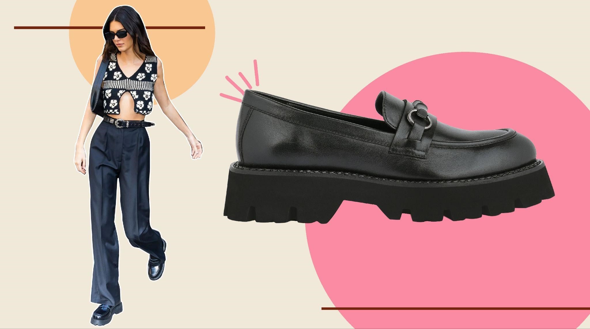 kendall jenner in chunky black loafers for women