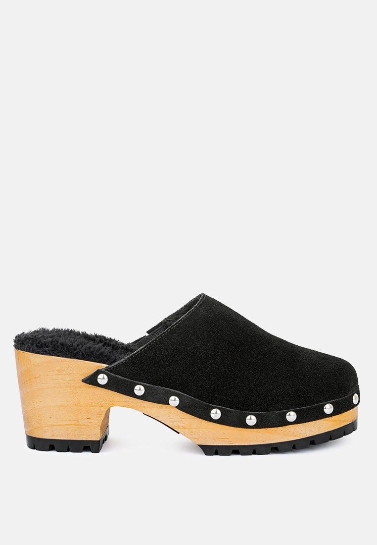 TULLEY Suede Clogs Mules in Black