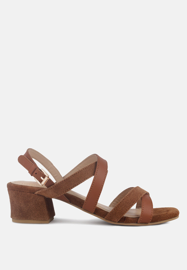 ASTRID Tan Mid Heeled Block Leather Sandal