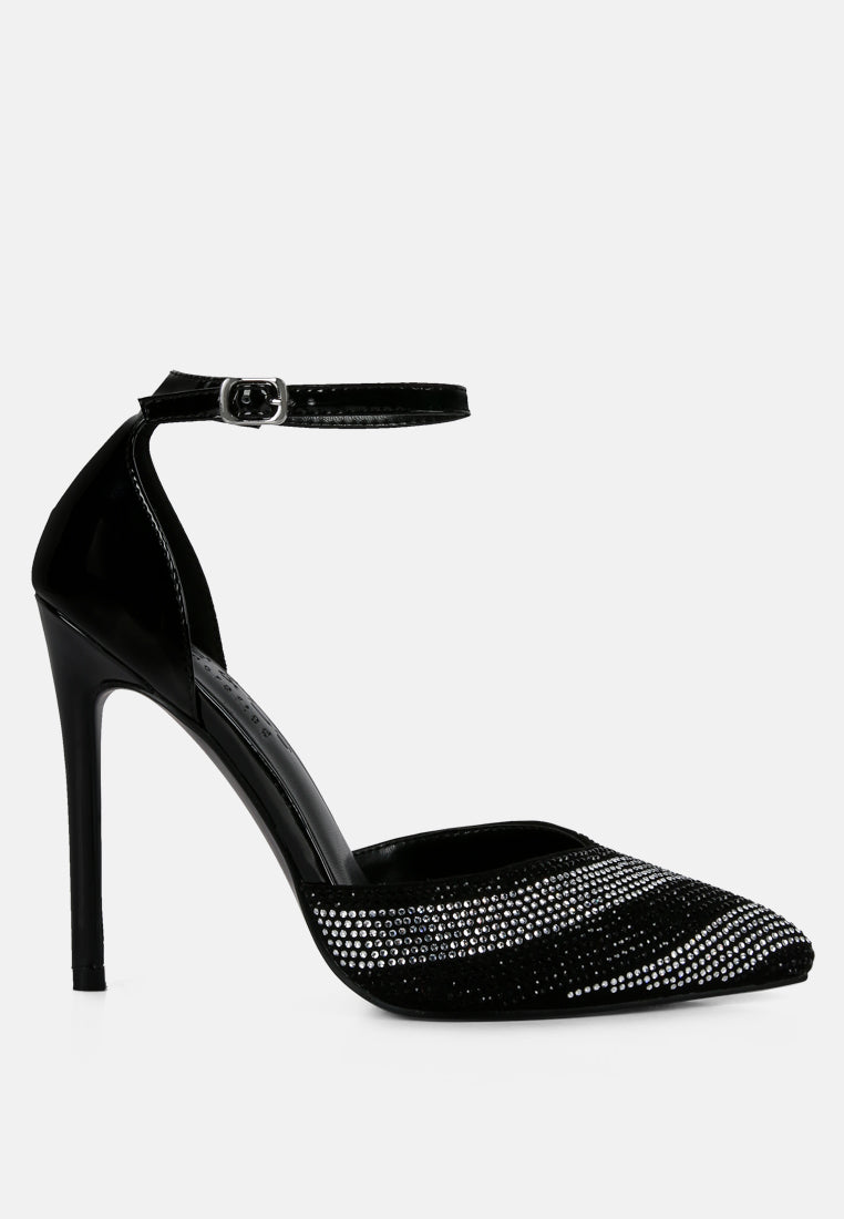 NOBLES Black Rhinestone Patterned Stiletto Sandals