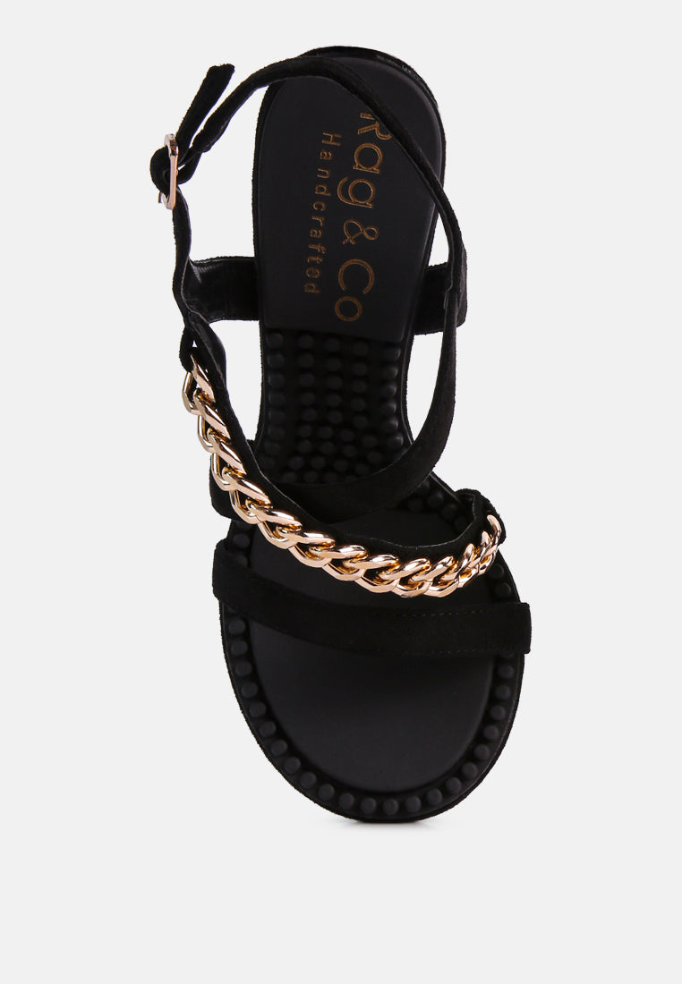 Women Domeda Black Metal Chain Embellished Sandals | Luxury Shoes In ...