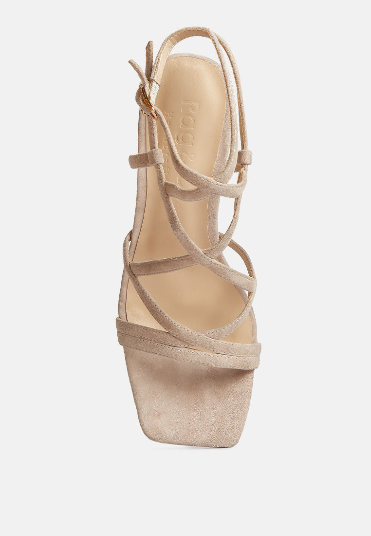 FIORELLA Beige Strappy Block Heel Sandals