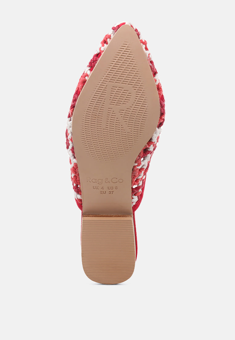 MARIANA Red Woven Flat Mules With Tassels