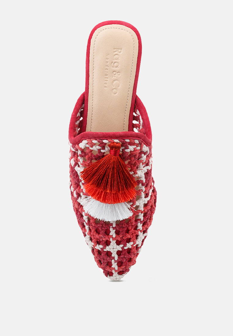 MARIANA Red Woven Flat Mules With Tassels