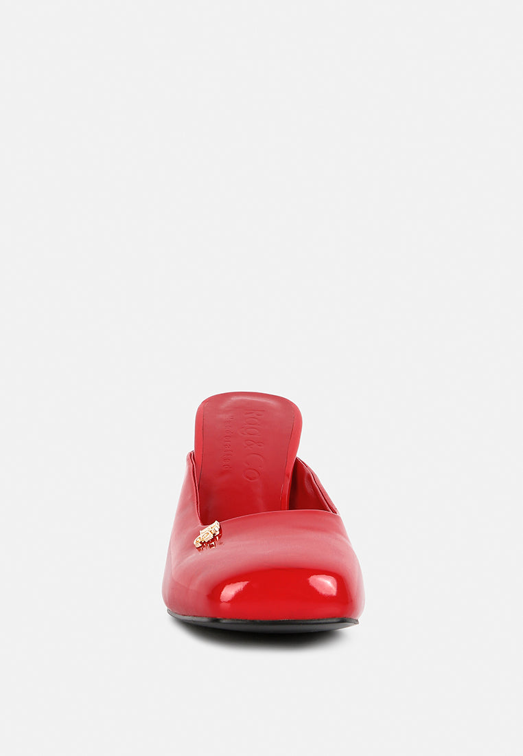 NEOPLAST Red Patent PU Block Heeled Mules