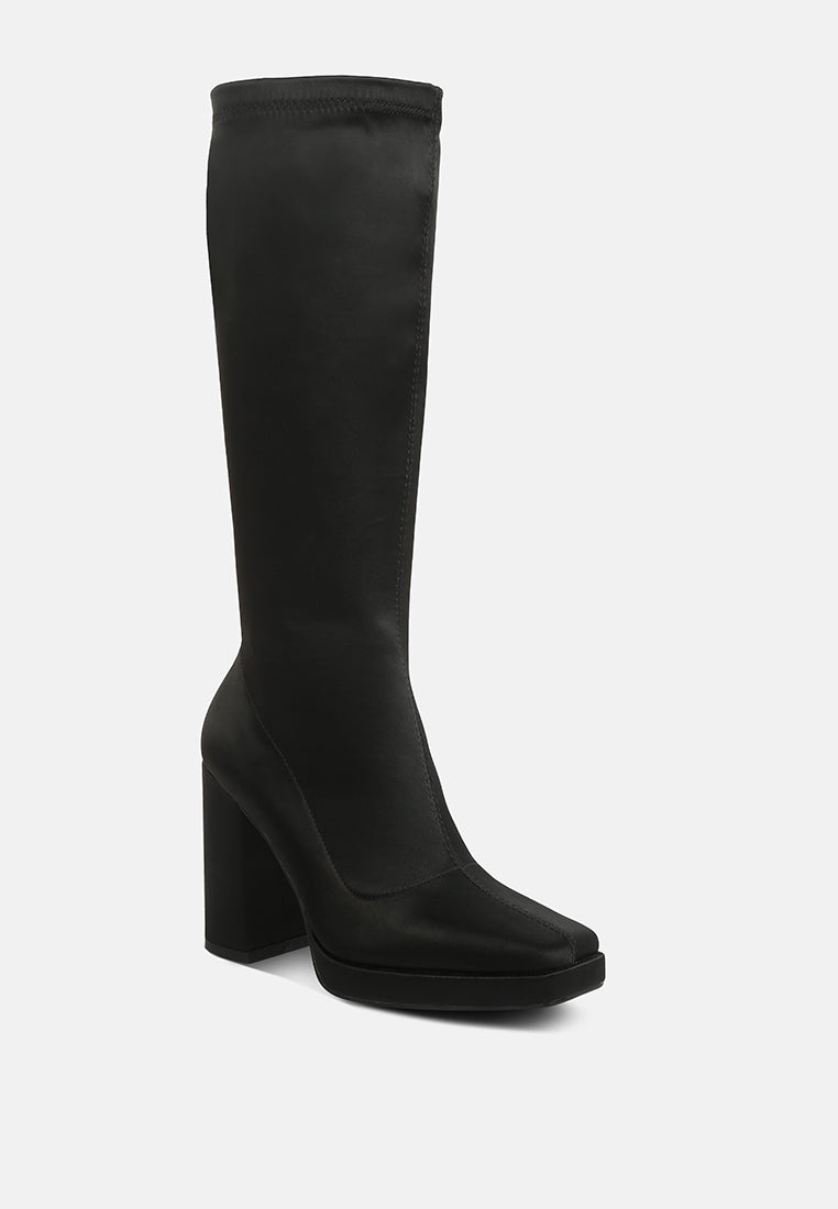 Women Presto Black Stretchable Satin Long Boot | Luxury Shoes In Boots ...