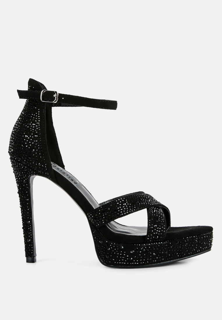 REGALIA Black Rhinestone Embellished Stiletto Sandals