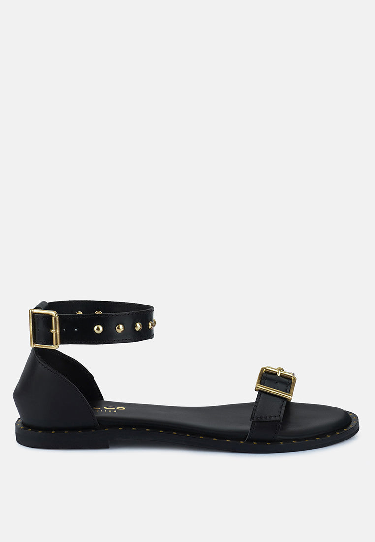 ROSEMARY Buckle Straps Black Flat Sandals