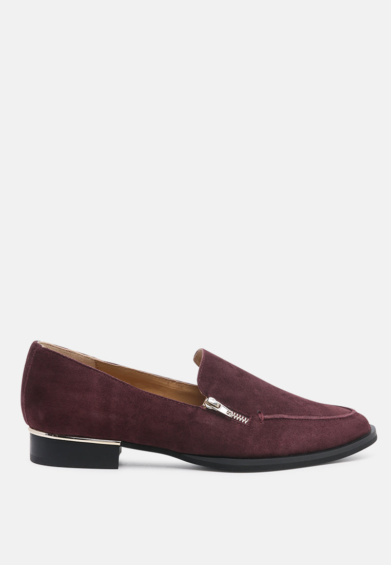 SARA Burgundy Suede Slip-on Loafers