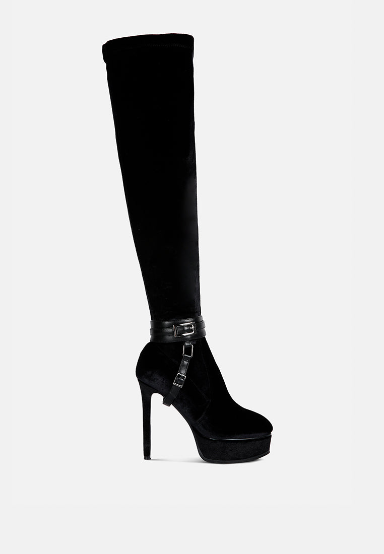 BISON Black High Platform Heeled Long Boots