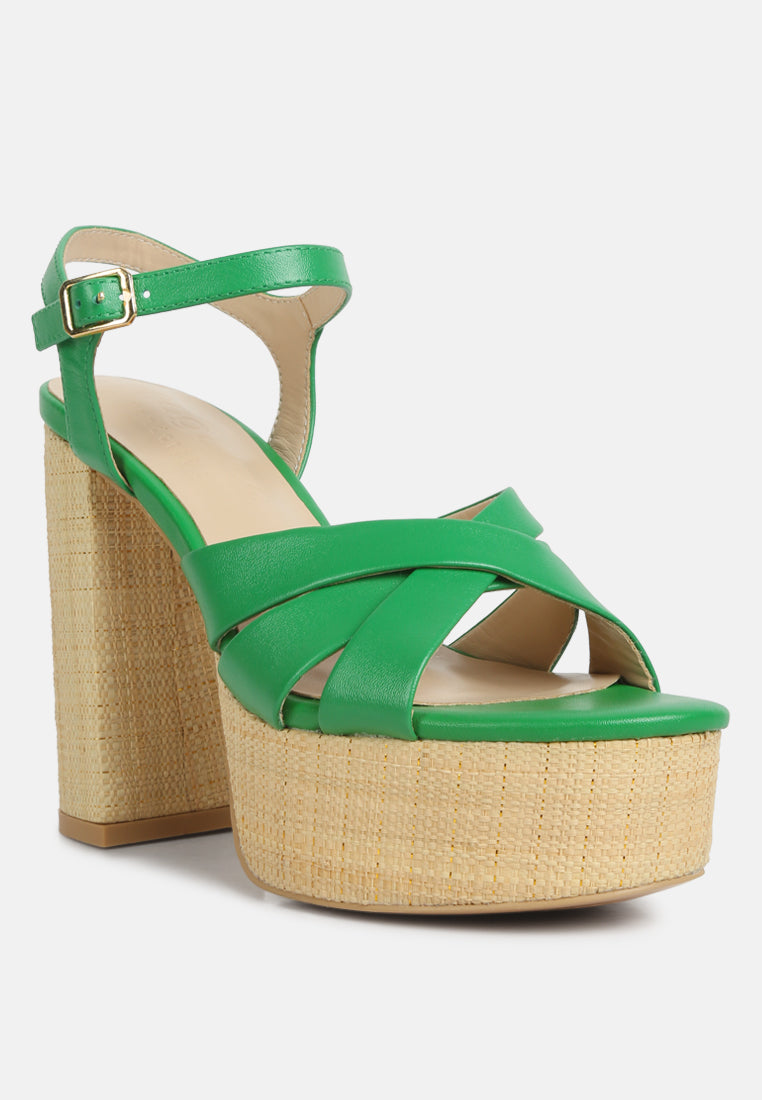 de vil crisscross straps slim block heel sandals in Green – Rag & Co