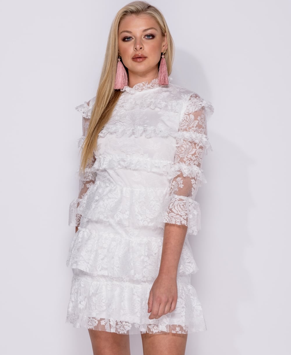 white lace frill dress