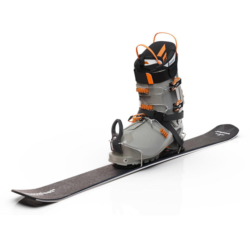 Snowblades with non-release ski boot bindings