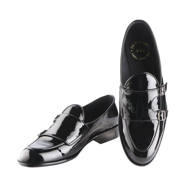 patent black loafers