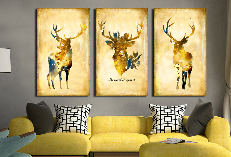 3 Piece Vintage Yellow Deer Canvas Wall Art Prints Oil Painting For De Newcanvasprint