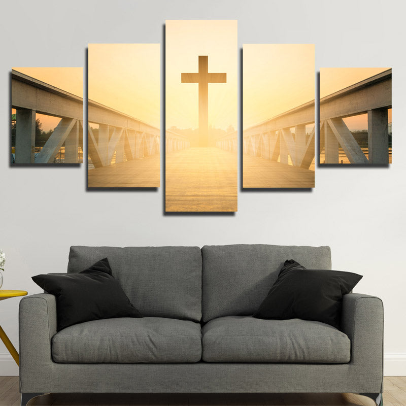 5 Panel Sunset Christian Cross Picture Canvas Prints Wall Art Poster Newcanvasprint