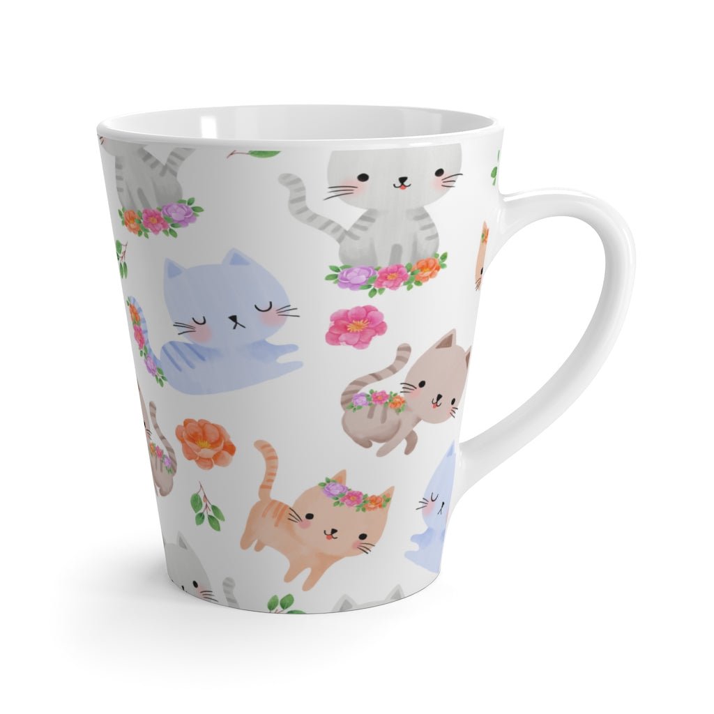 Happy Cats and Flowers Latte Mug - Puffin Lime