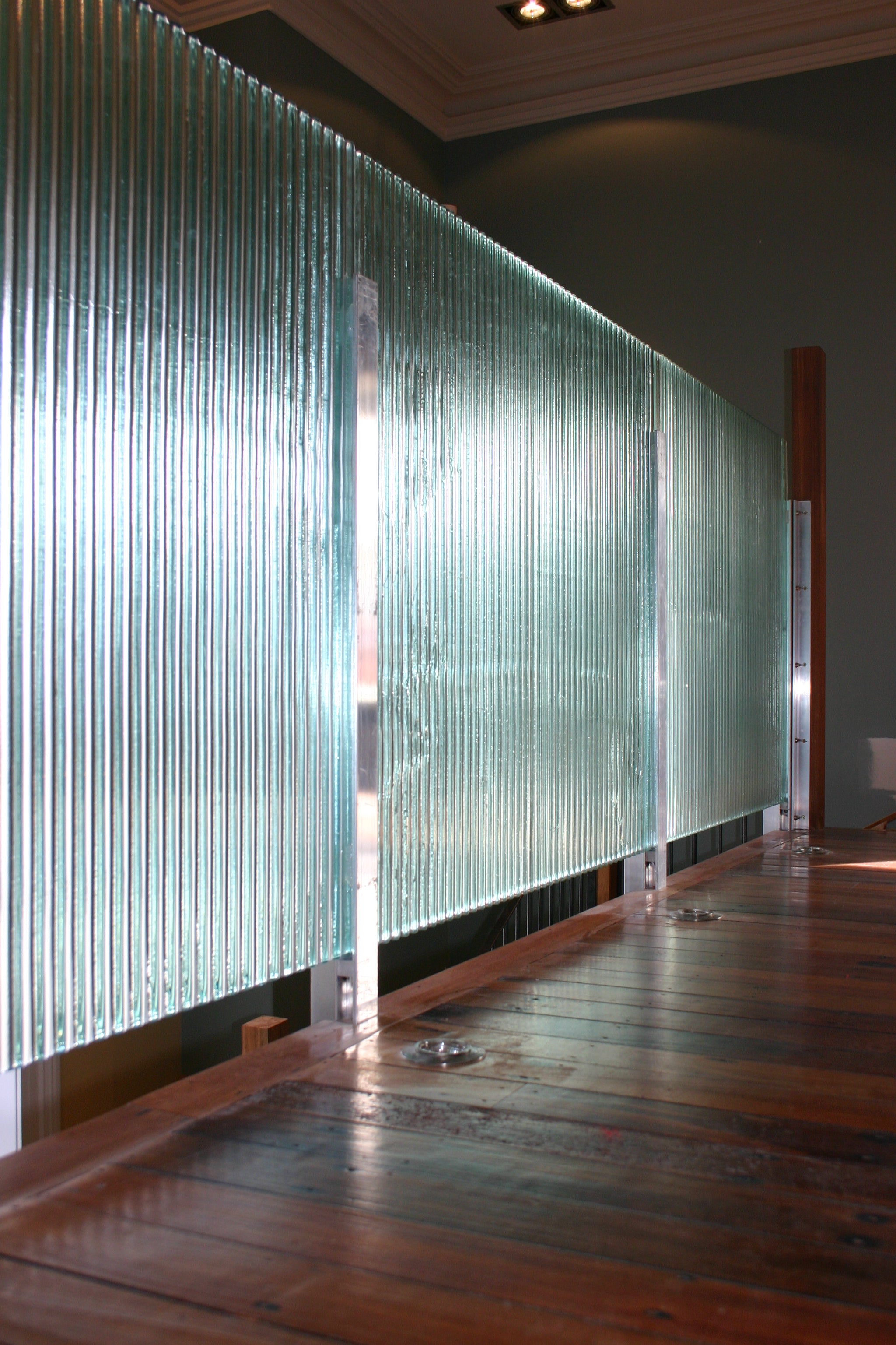 corrugated patterned obscure glass - slumped baby corrugate balustrading NZ