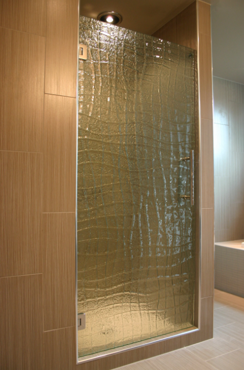 Broad reeded textured patterned fluted or slumped glass shower panels for the bathroom