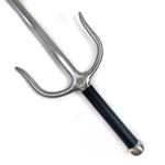 Kensho stainless steel sai weapon, closeup of handle