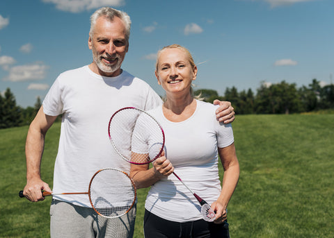 Badminton Older Couple Playing