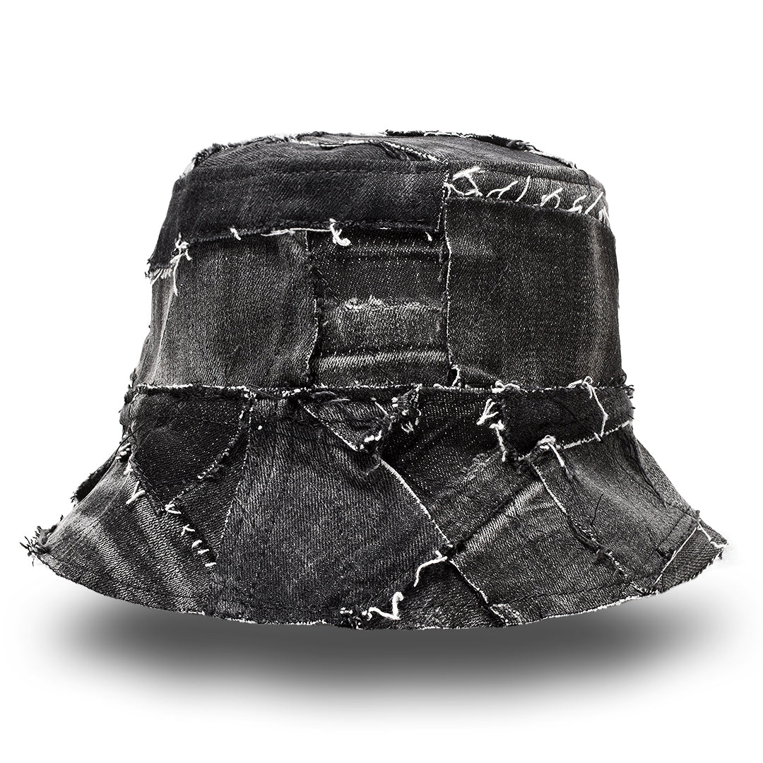 Mursaki Denim Bucket Hat - Patchwork Black