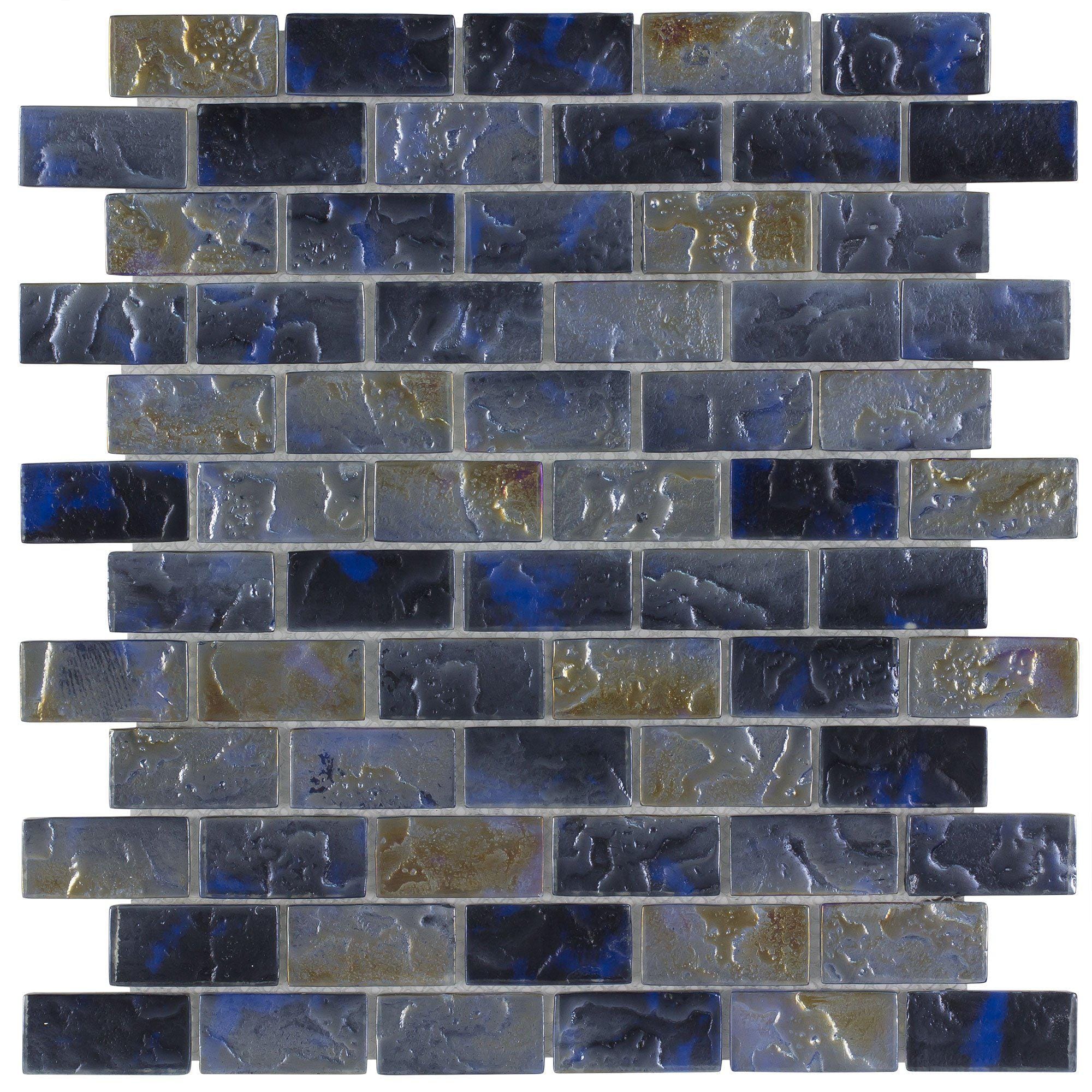 1x2 Brick Gray and Blue Frosted Glass Mosaic Tile