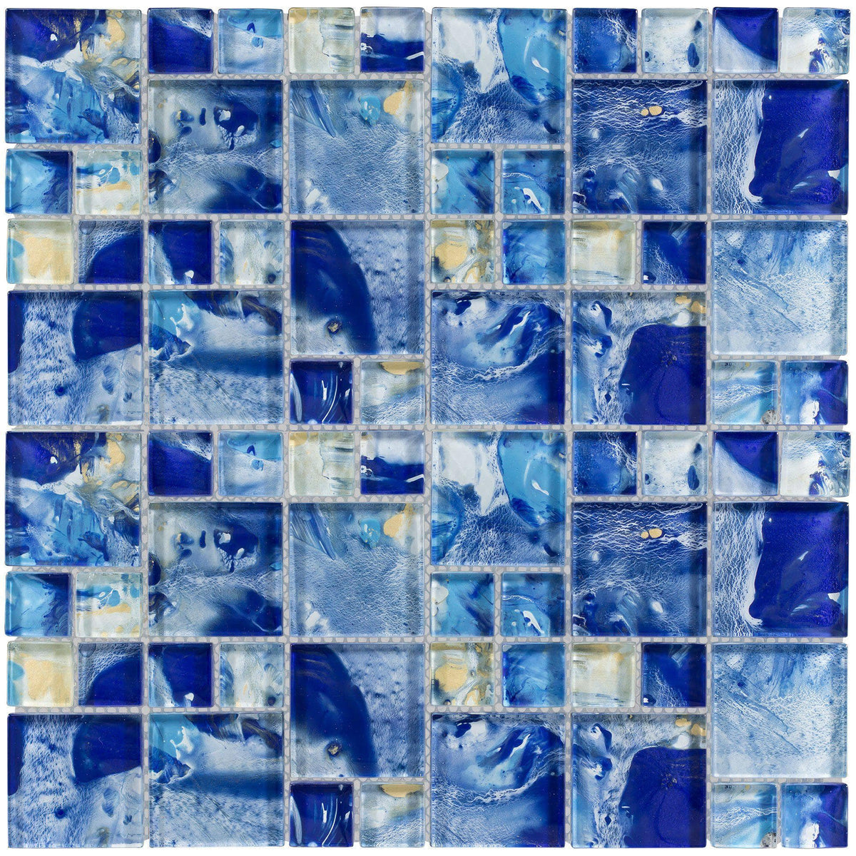 Translucent White and Cobalt Blue Glass Mosaic Tile MTO0114