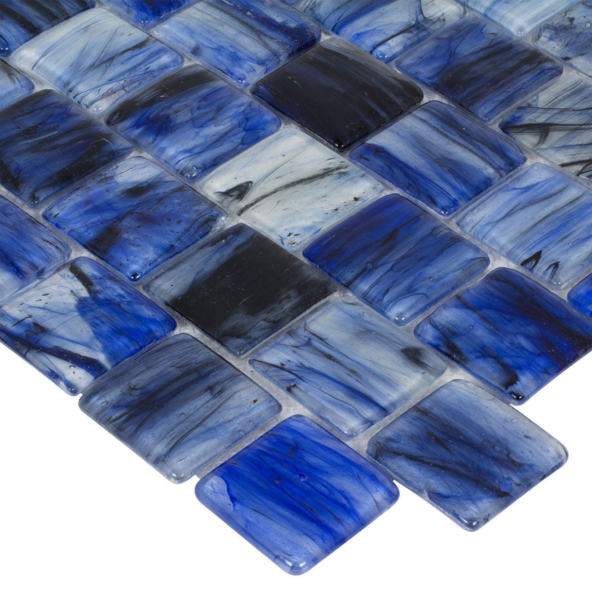 Mto0117 2x2 Pillowed Squares Blue Black Glossy Translucent Glass Mosaic