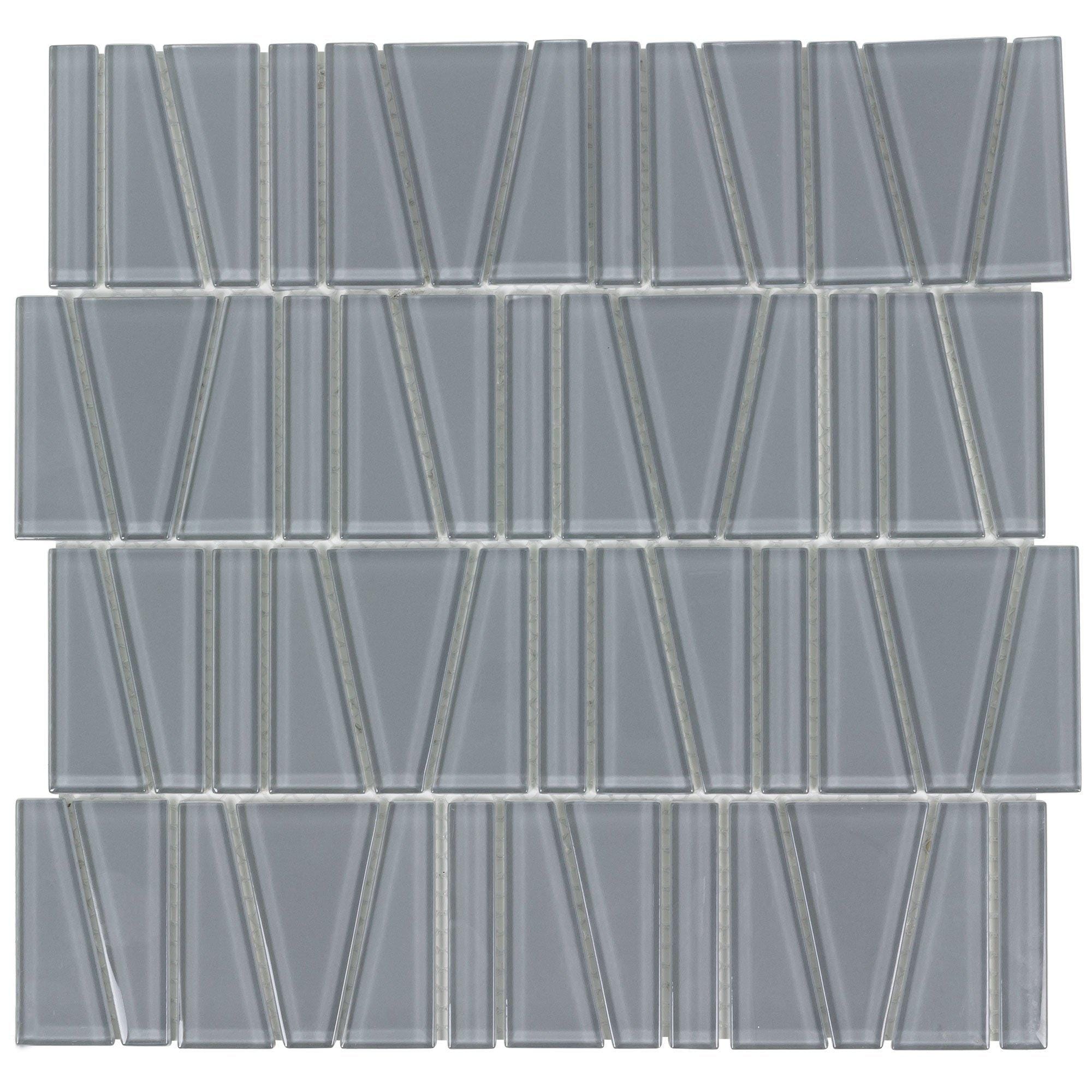 Modern Gray Glossy Glass Trapezoid Mosaic Tile