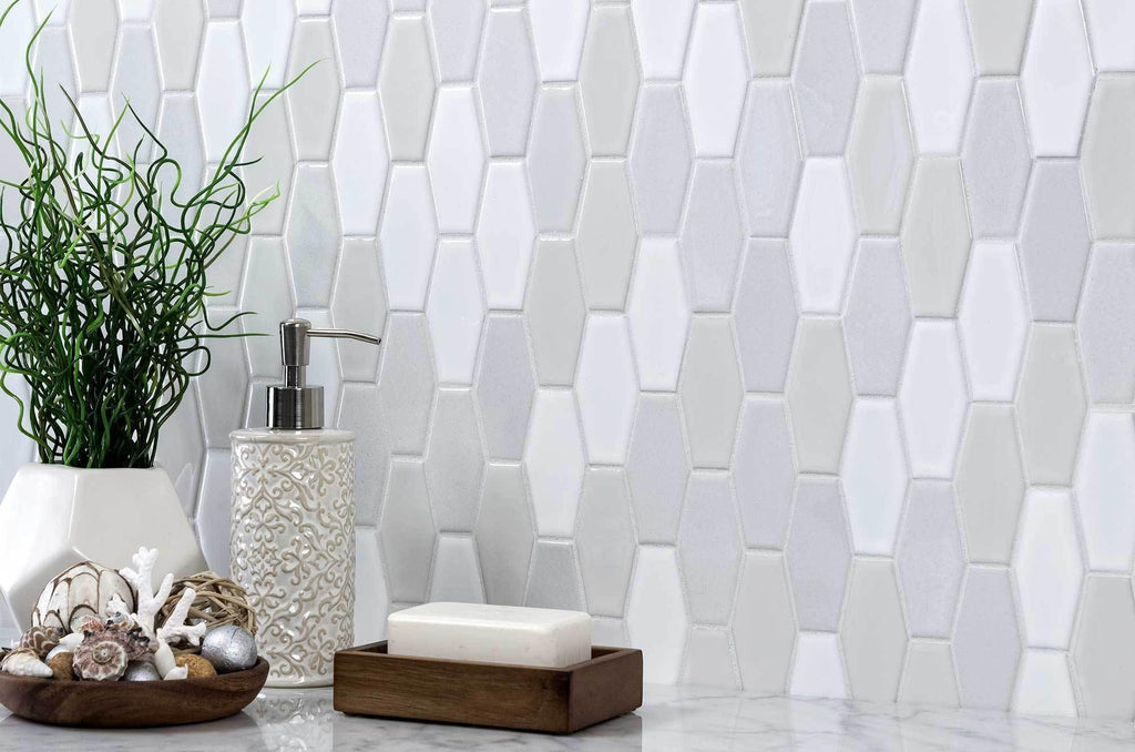 White Beige Gray Glossy Ceramic Hexagon Mosaic Tile MTO0246