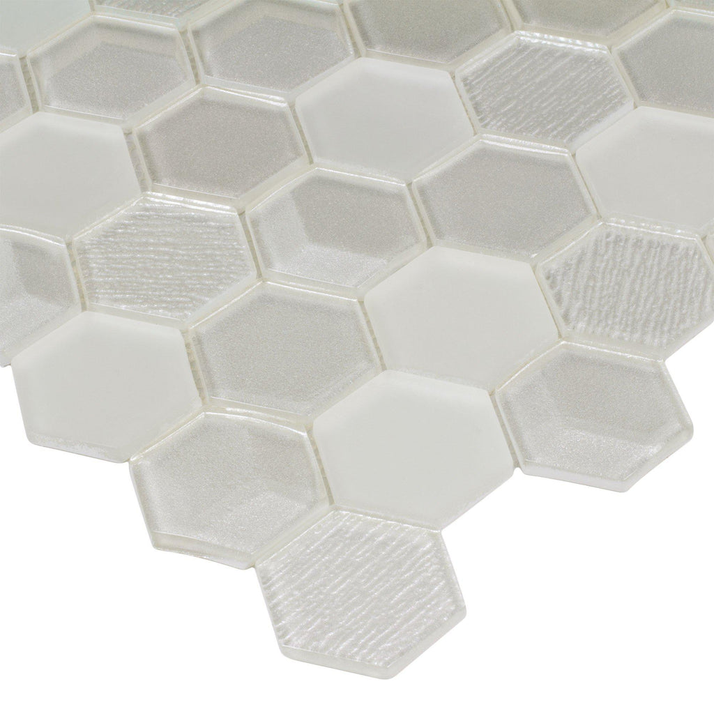 2x2 Hexagon Mosaic Beige White Beveled Glass Tile Mto0302